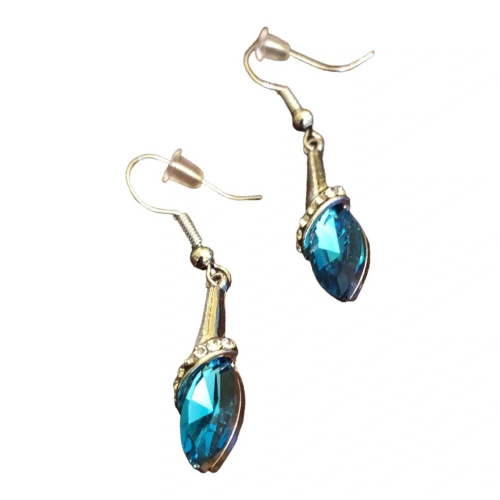 Yaomiao Crystal Dangle Water Drop Earrings Women's Silver/Blue
